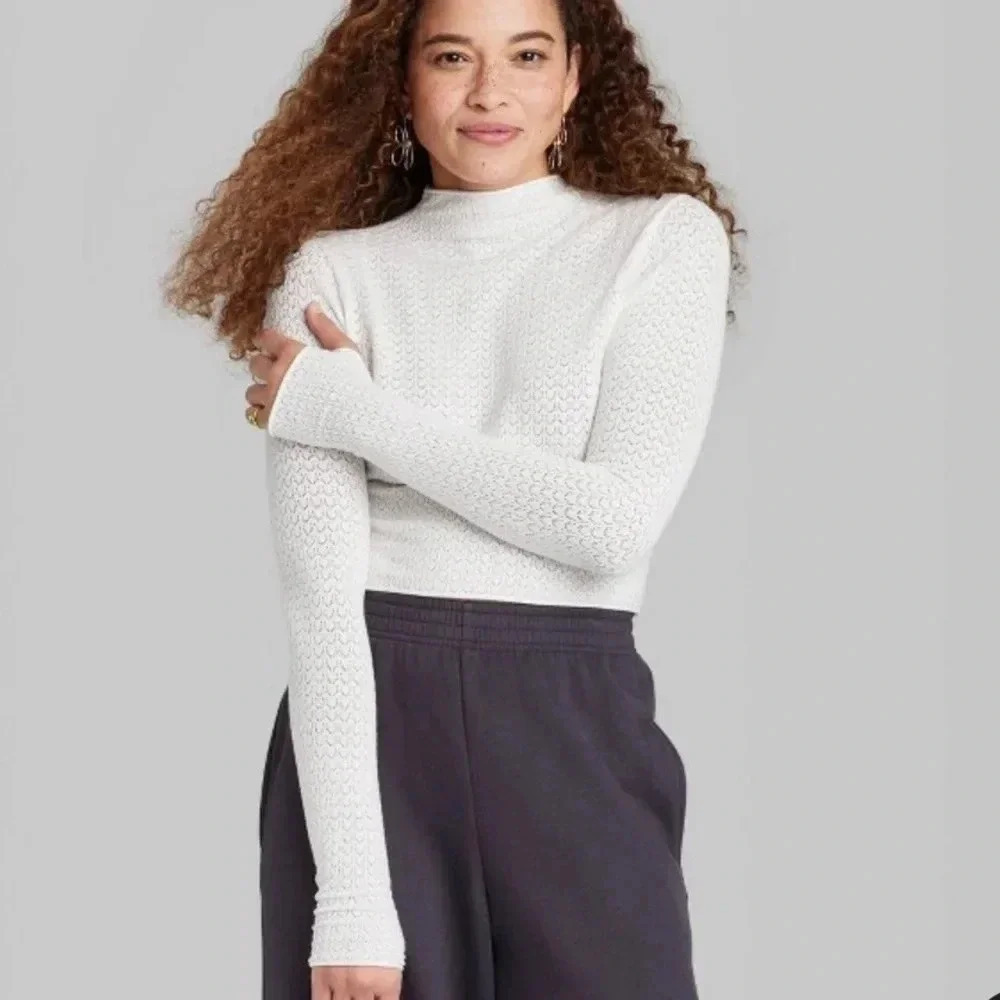Wild Fable Mock Turtleneck Pointelle Pullover Sweater Off White Size XXL
